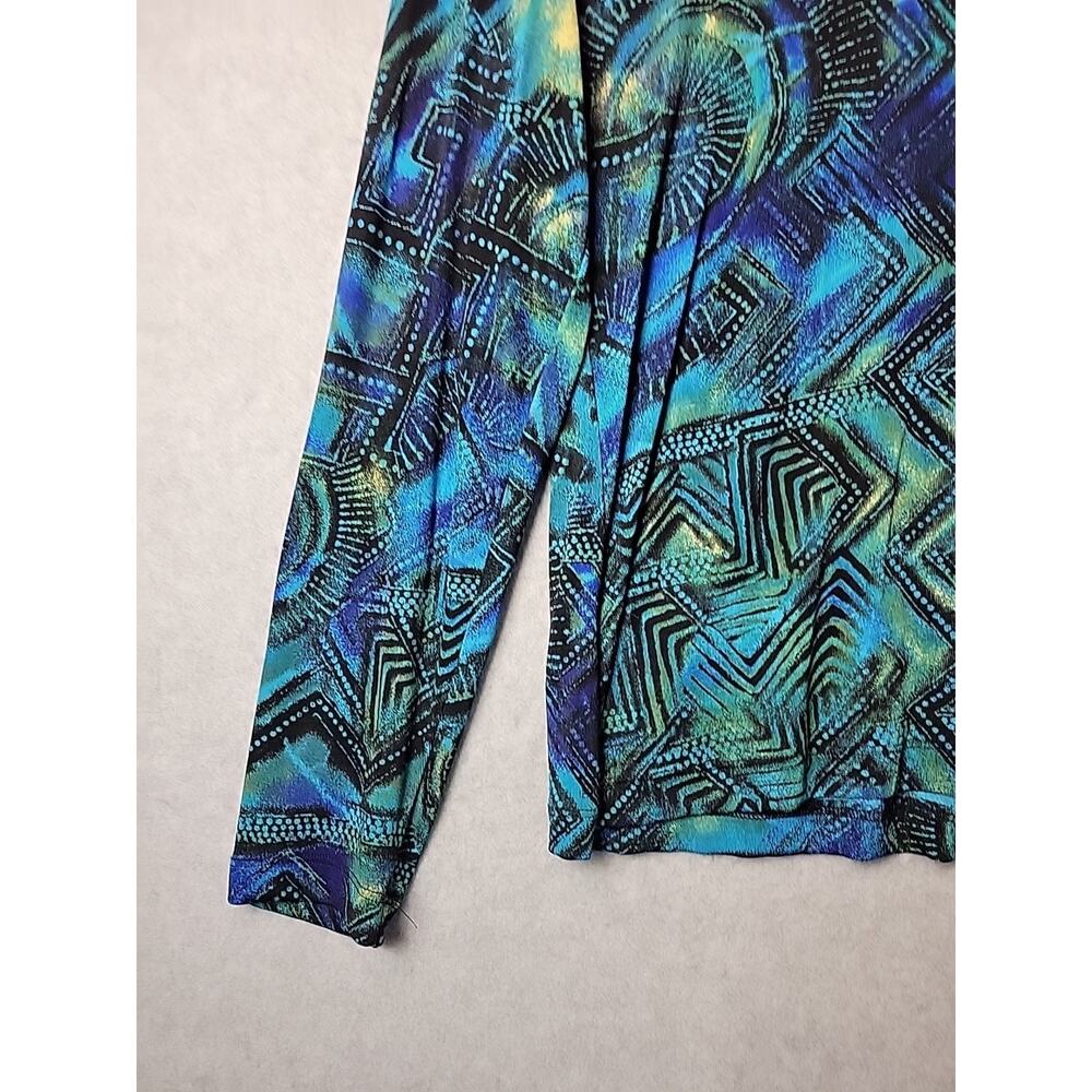 Chico's Travelers Blue Artsy Nautilus Slinky LS V Neck Blouse Women's 1 US Med - Picture 5 of 12